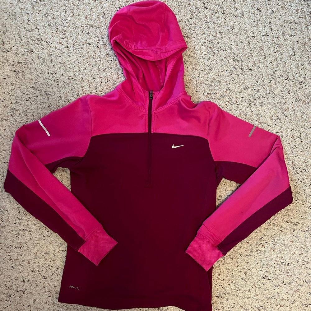 Nike Running Dri-Fit, Quarter-Zip with hood and pockets. Like new!